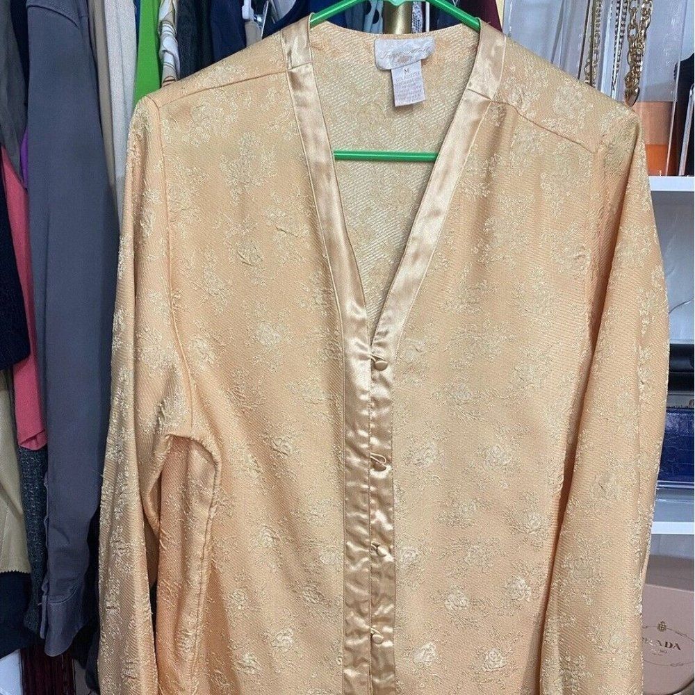 Vintage Inner Most Gold Long Sleeve Lingerie Sleep Pajama Top Blouse Made In USA